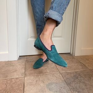 Cole haan green suede loafers with green rim 6.5